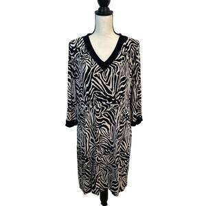 Chico’s Travelers Acetate Slinky Knit Zebra Print Sheath Dress Size Large